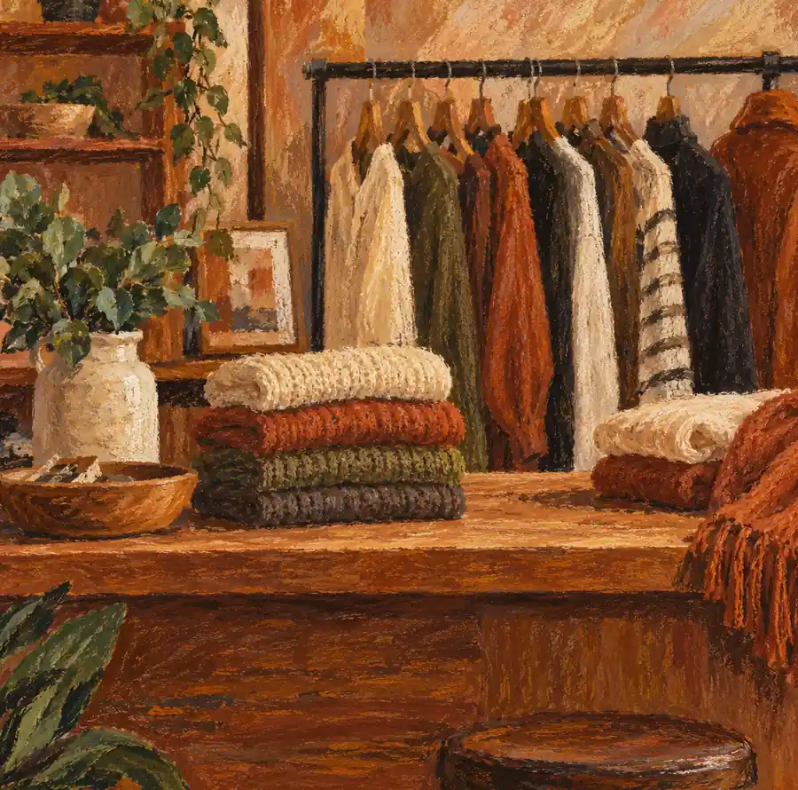 Illustration of apparel retailers equipment and workspace