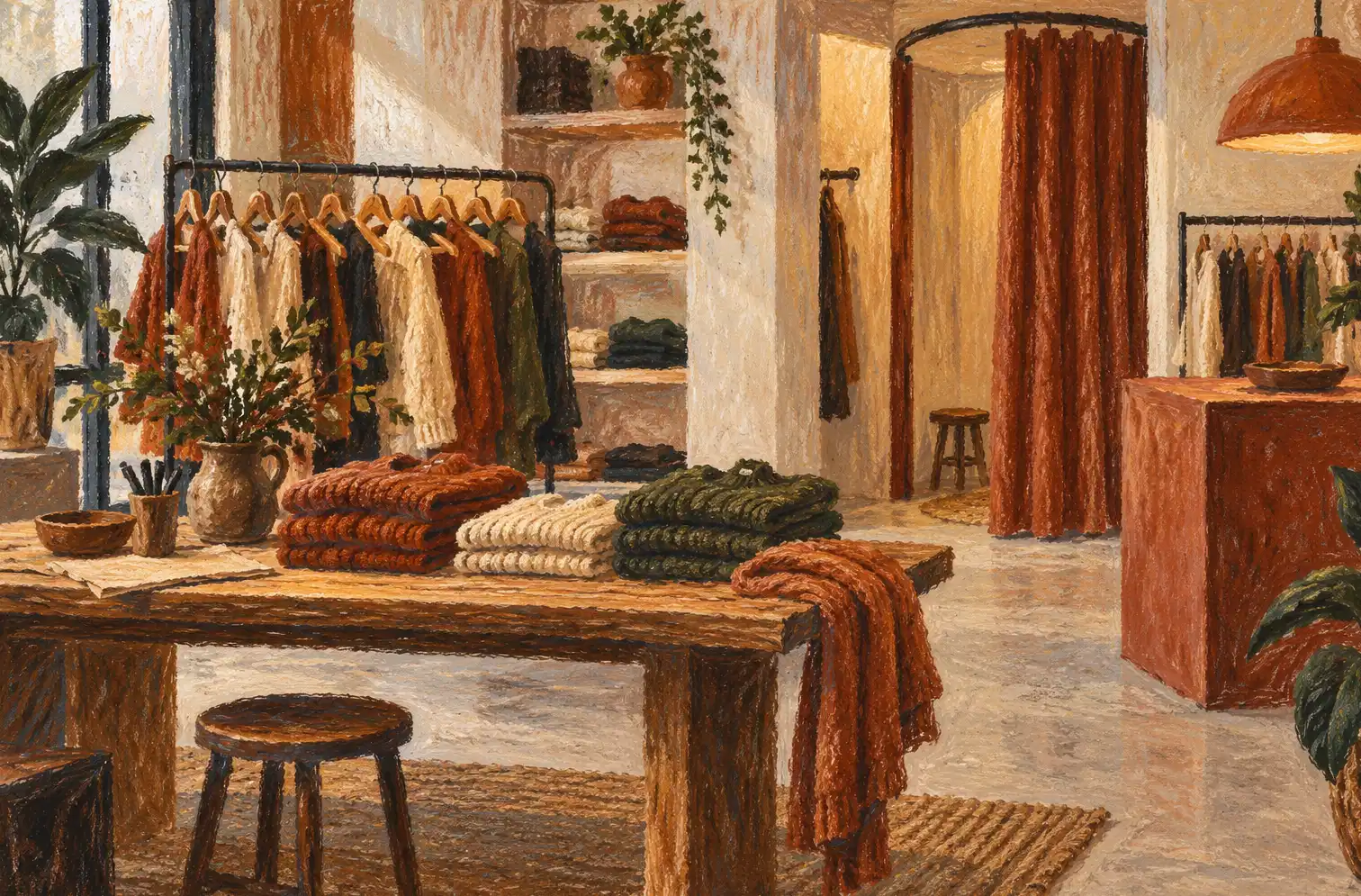 Illustration of apparel retailers and their working space