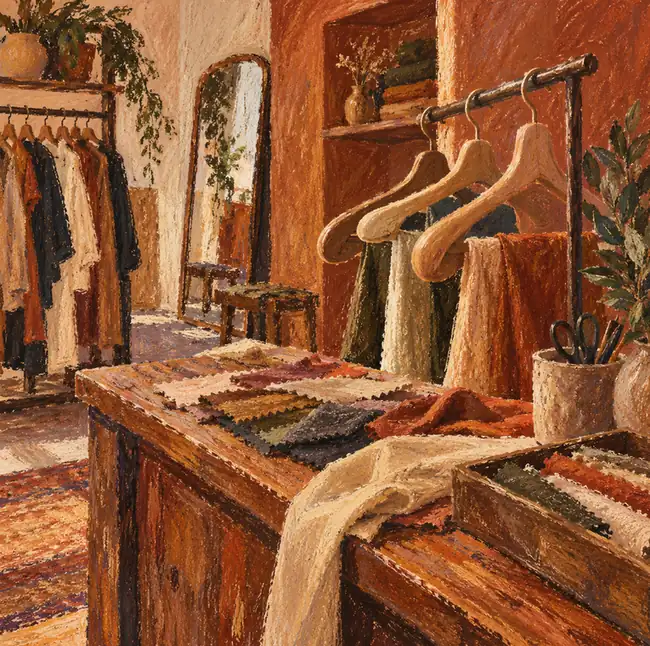 Illustration of apparel retailers equipment and workspace